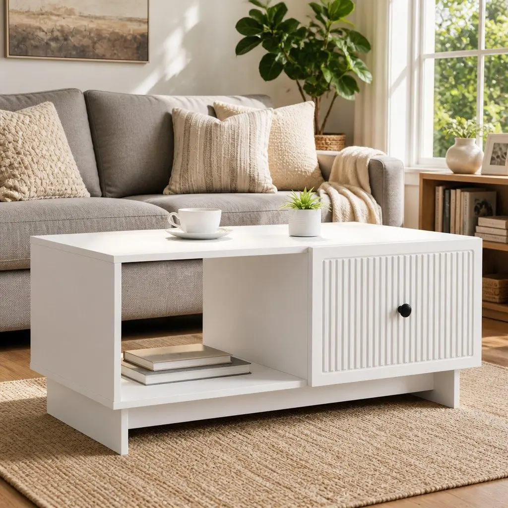 Coffee Table White Rectangular Living Room Storage Accent Furniture 90 x 50 x