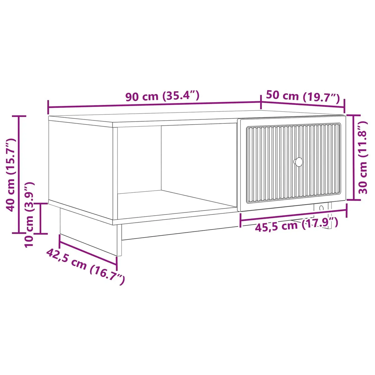 Coffee Table White Rectangular Living Room Storage Accent Furniture 90 x 50 x