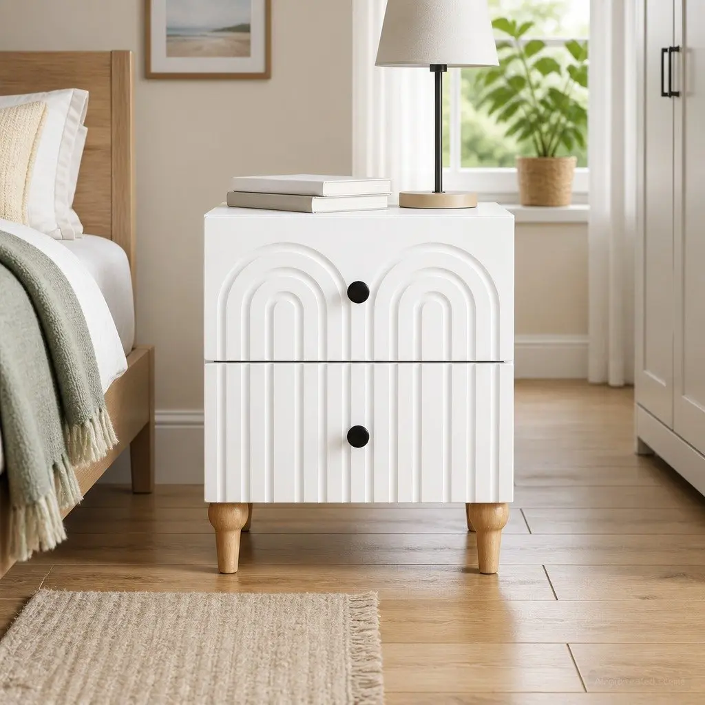 Bedside Cabinet Storage Drawer 43 x 34.5 x 48 cm White Modern Nightstand Table