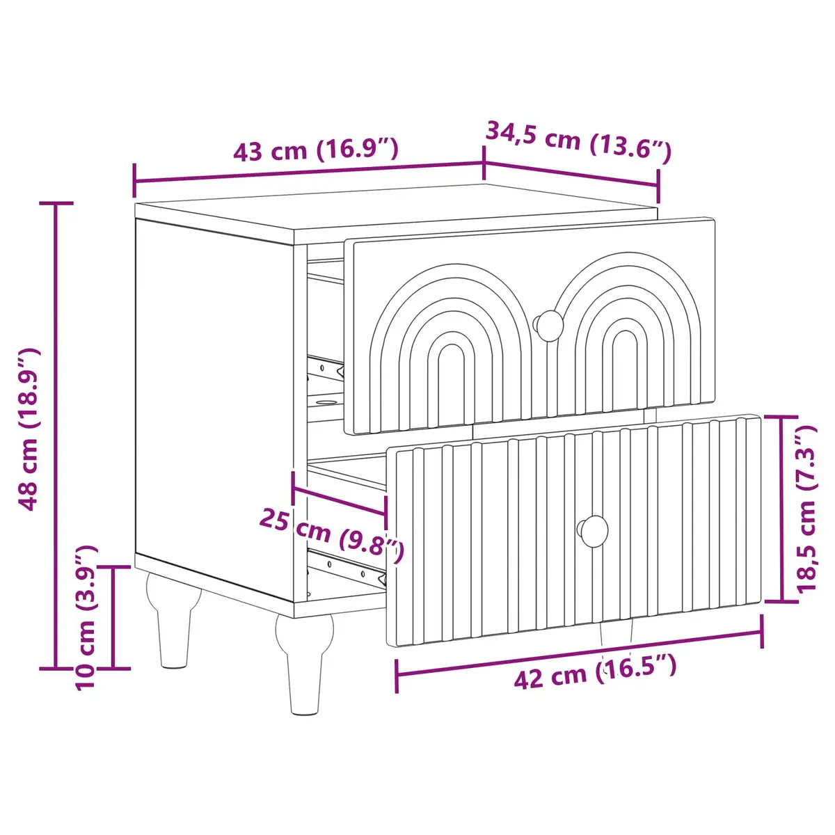 Bedside Cabinet Storage Drawer 43 x 34.5 x 48 cm White Modern Nightstand Table