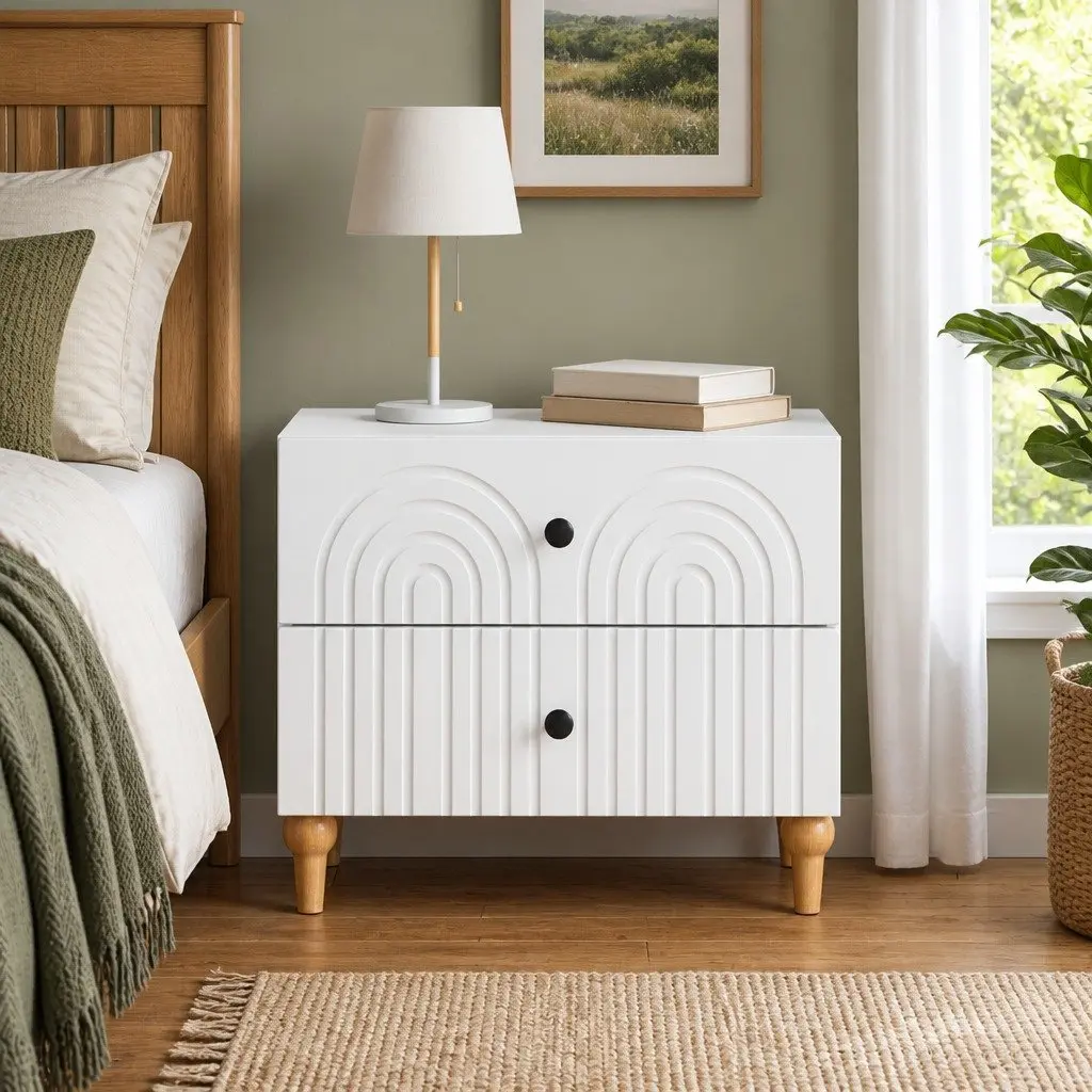 White Bedside Cabinet with Storage Solutions