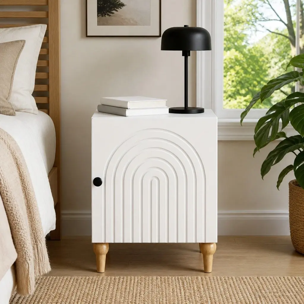 Bedside Cabinet Storage Table Modern Nightstand 43 x 34.5 x 50 cm White