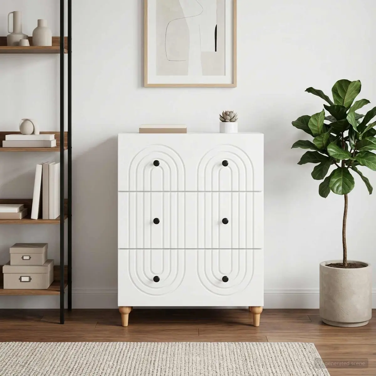 Storage Cabinet Drawer Unit Modern Living Room Furniture 66 x 34.5 x 90 cm White