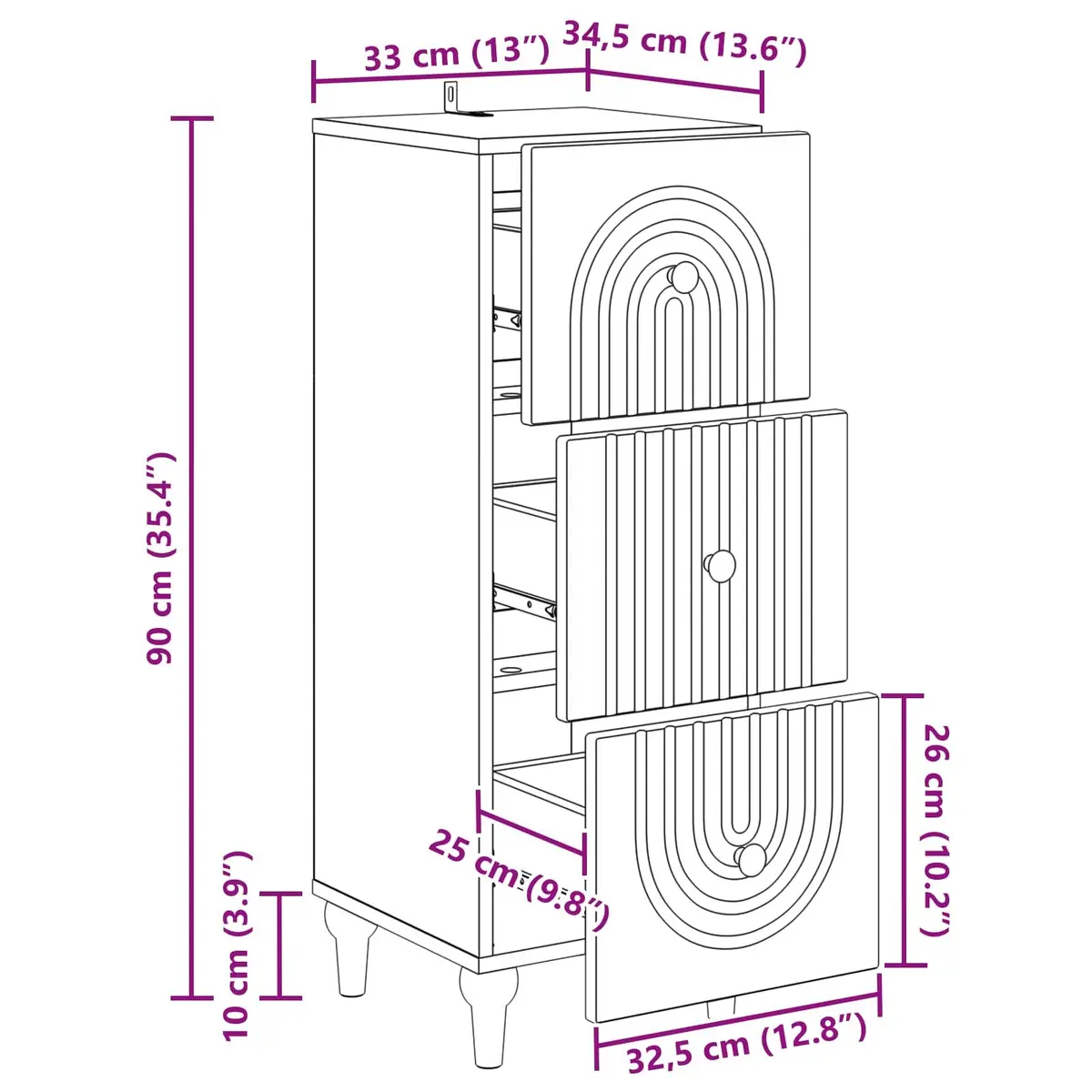 Drawer Storage Cabinet White 33 x 34.5 x 90 cm Engineered Wood