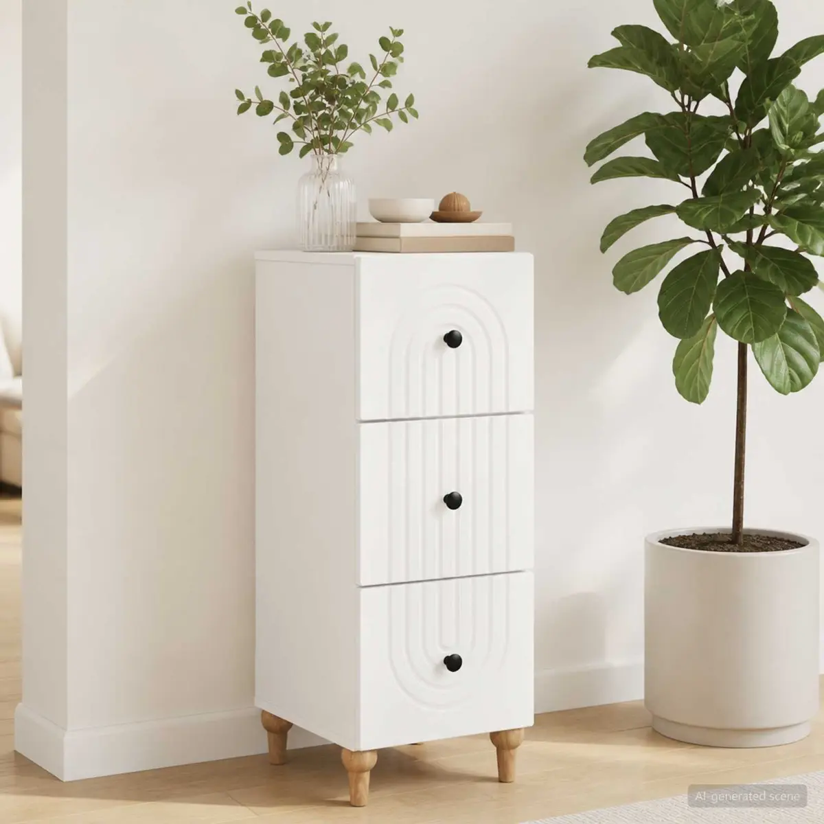 Drawer Storage Cabinet White 33 x 34.5 x 90 cm Engineered Wood