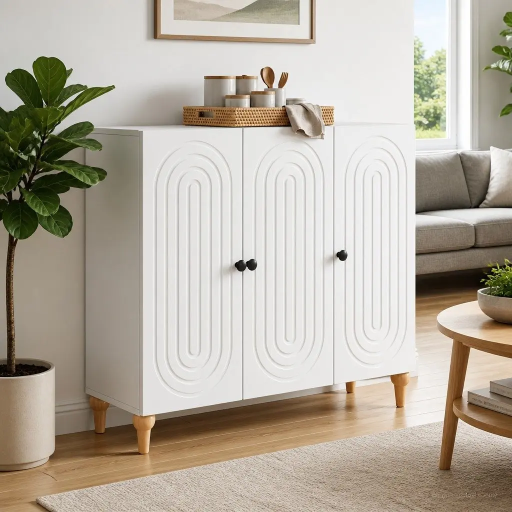Modern Sideboard Cabinet White Storage Buffet Engineered Wood 89x34.5x80cm