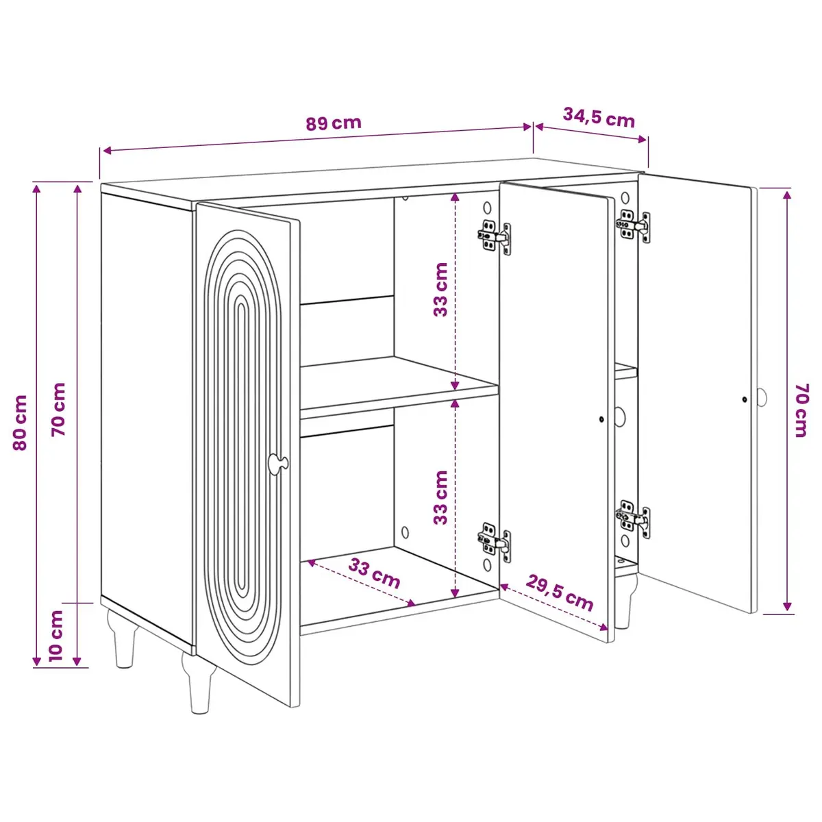 Modern Sideboard Cabinet White Storage Buffet Engineered Wood 89x34.5x80cm