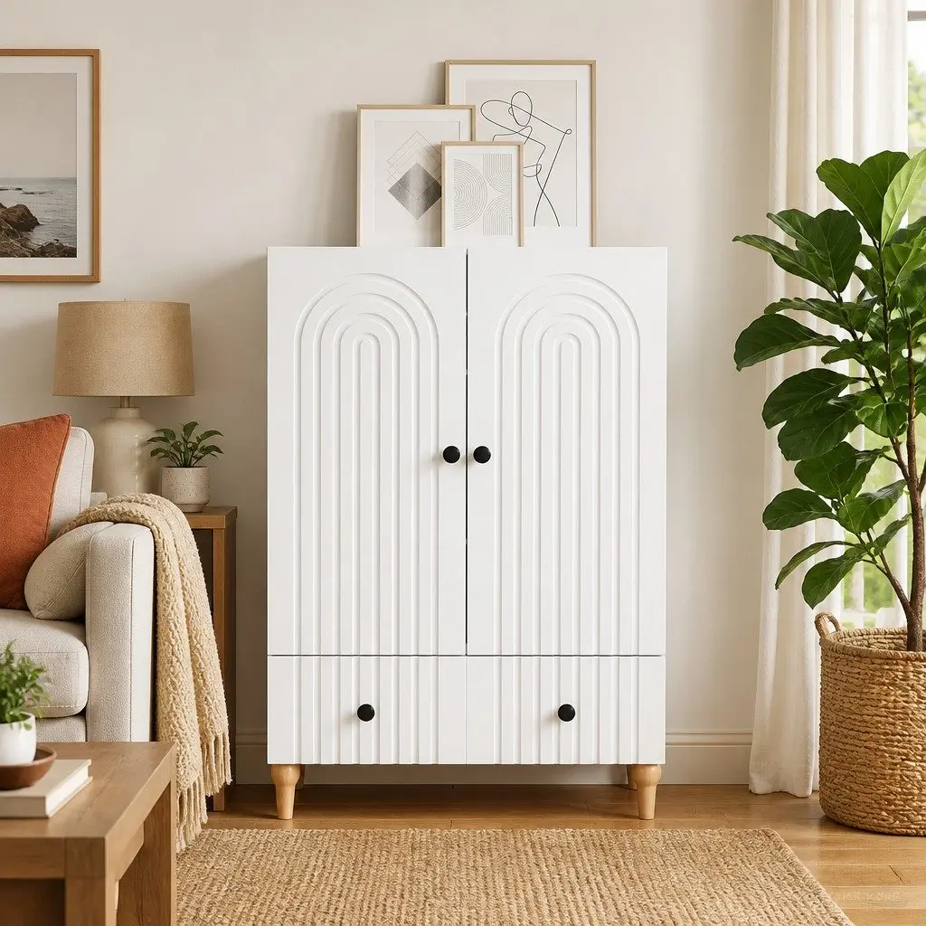 Sideboard Modern Storage Cabinet Engineered Wood Living Room Furniture White 66 x 34.5 x 95 cm