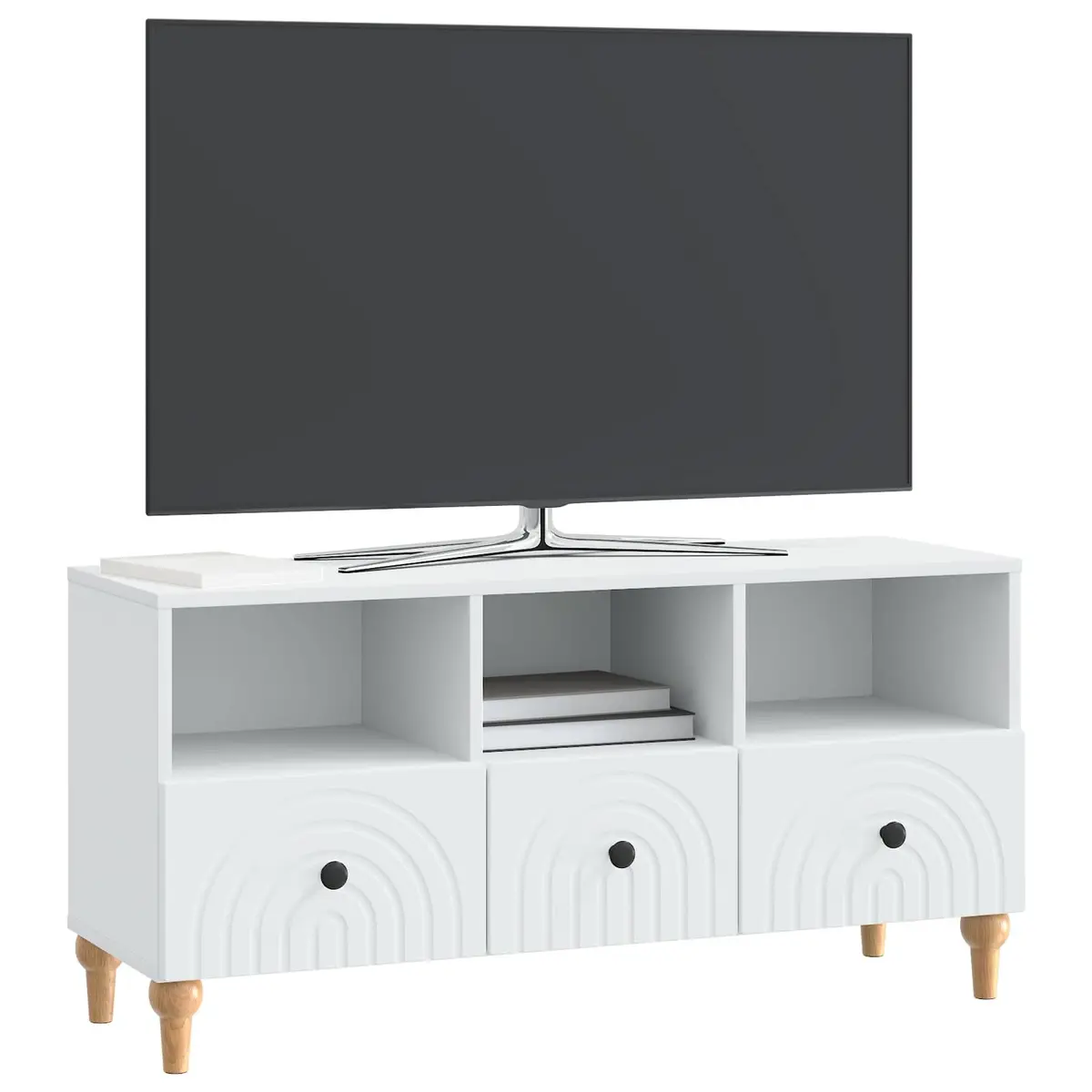 TV Cabinet White Modern Storage Unit Living Room Furniture Engineered Wood