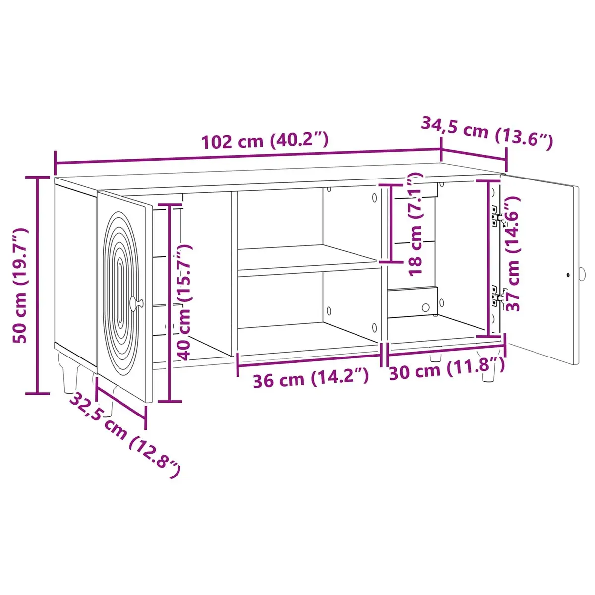 White Media Unit 102x34.5x50cm with Easy Access