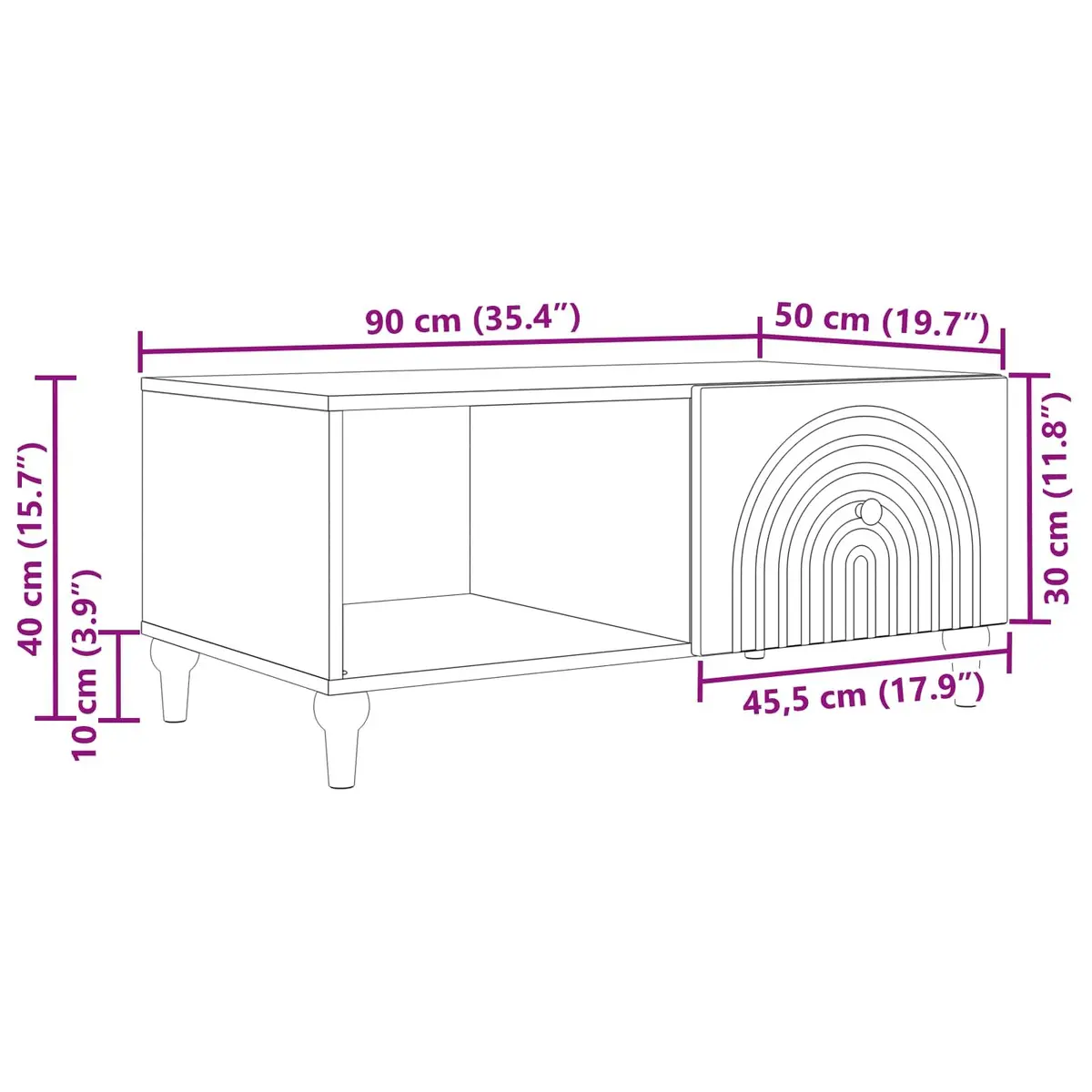 Coffee Table White 90 x 50 x 40 cm Living Room Accent Table Storage Shelves