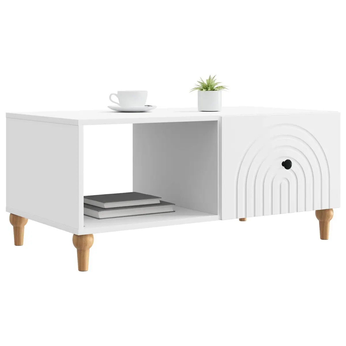 Coffee Table White 90 x 50 x 40 cm Living Room Accent Table Storage Shelves