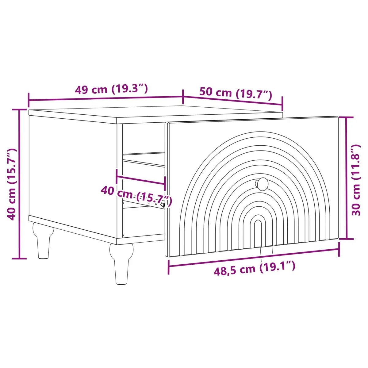 Coffee Table Storage Drawer Rectangular White Engineered Wood