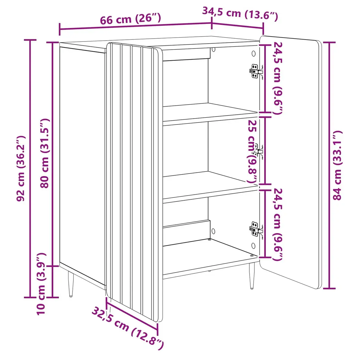 Sideboard White Engineered Wood Storage Cabinet 66 x 34.5 x 92 cm Living Room