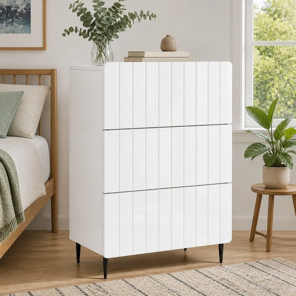 Drawer Cabinet White Storage Unit Modern Design Engineered Wood Furniture