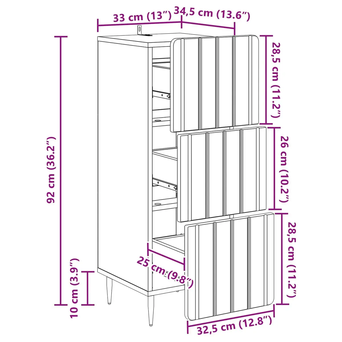 Drawer Cabinet White Storage Furniture Living Room Bedroom Engineered Wood