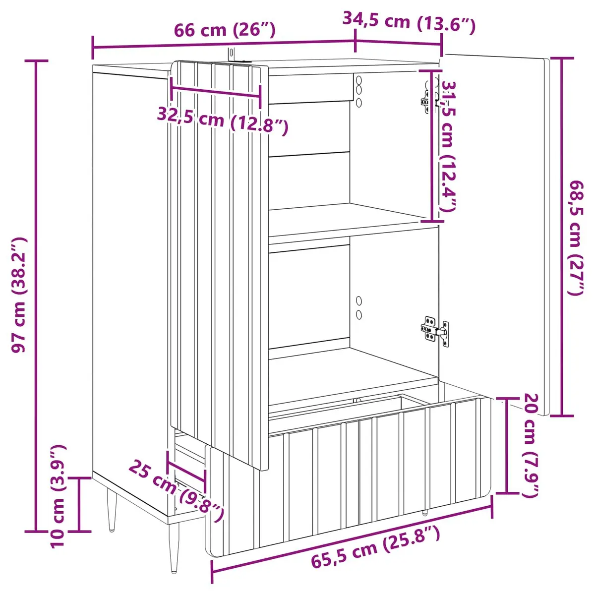 Sideboard Storage Cabinet Modern Engineered Wood 66x34.5x97cm White