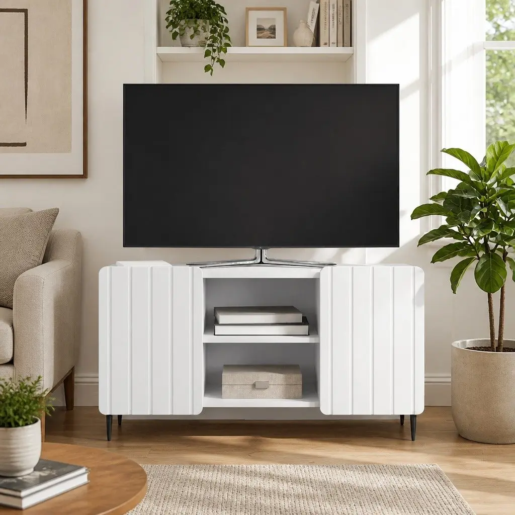 TV Cabinet White Modern Storage Unit Living Room Furniture 102x34.5x52 cm