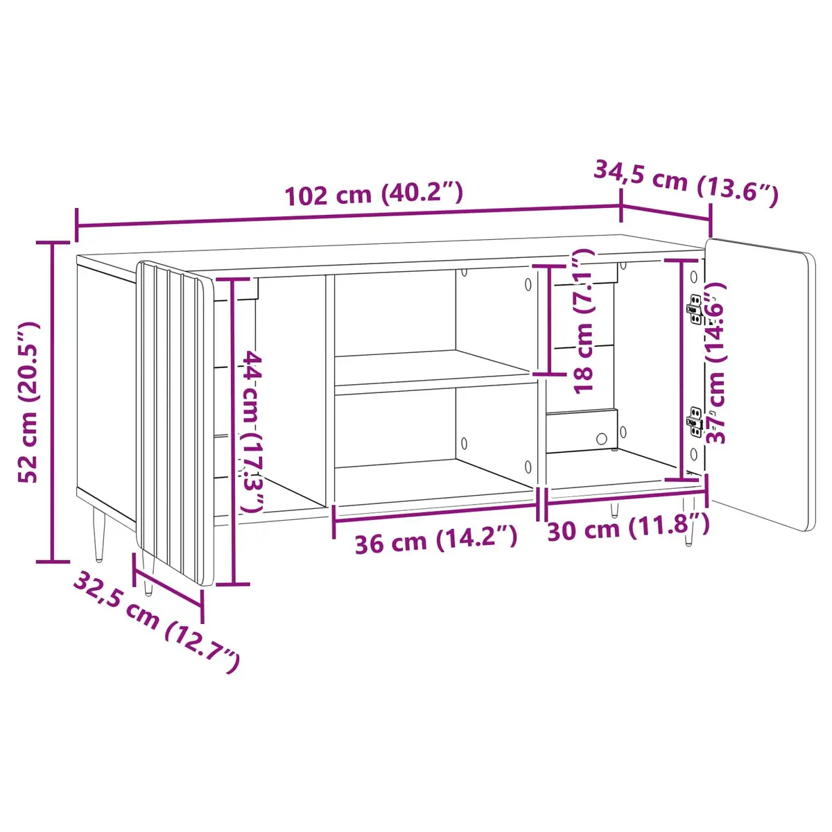 TV Cabinet White Modern Storage Unit Living Room Furniture 102x34.5x52 cm