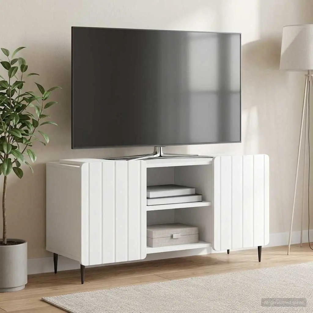 TV Cabinet White Modern Storage Unit Living Room Furniture 102x34.5x52 cm