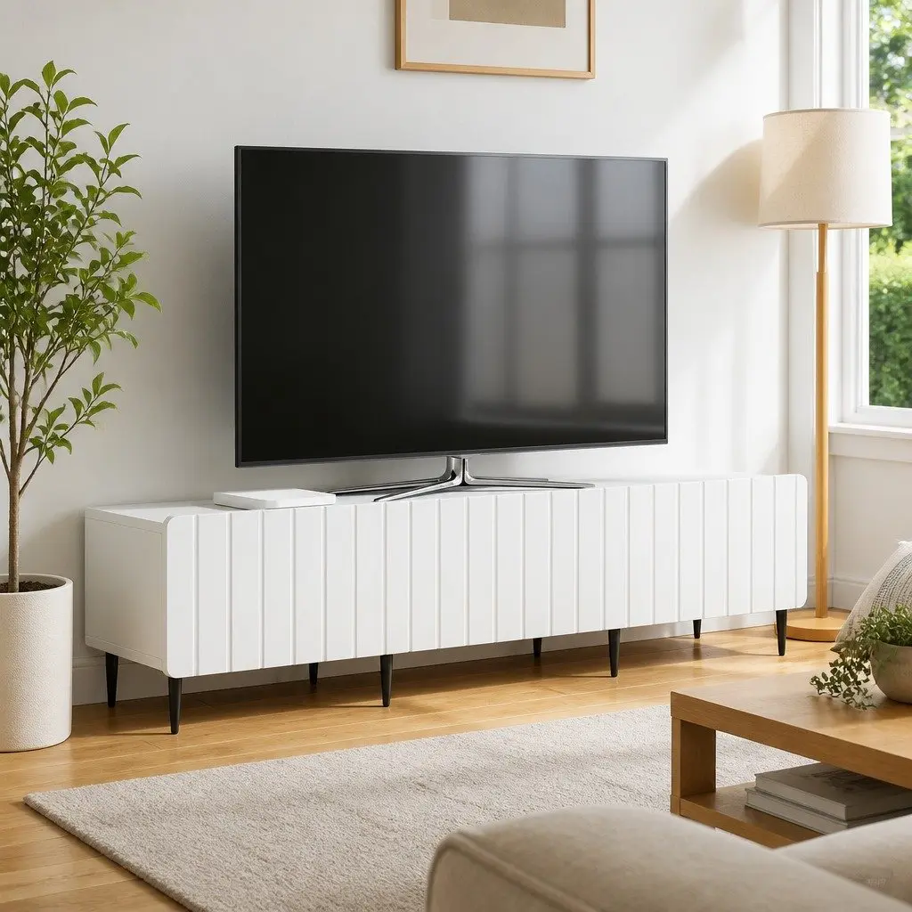 TV Cabinet Storage Unit Modern White Engineered Wood 147x34.5x32 cm