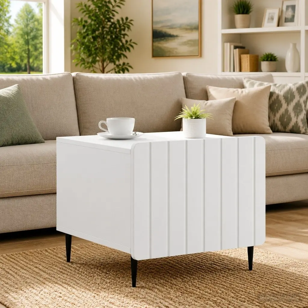 Coffee Table Dual-Level Storage 49 x 50 x 42 cm White Engineered Wood Modern Living Room
