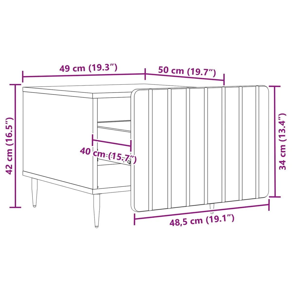Coffee Table Dual-Level Storage 49 x 50 x 42 cm White Engineered Wood Modern Living Room