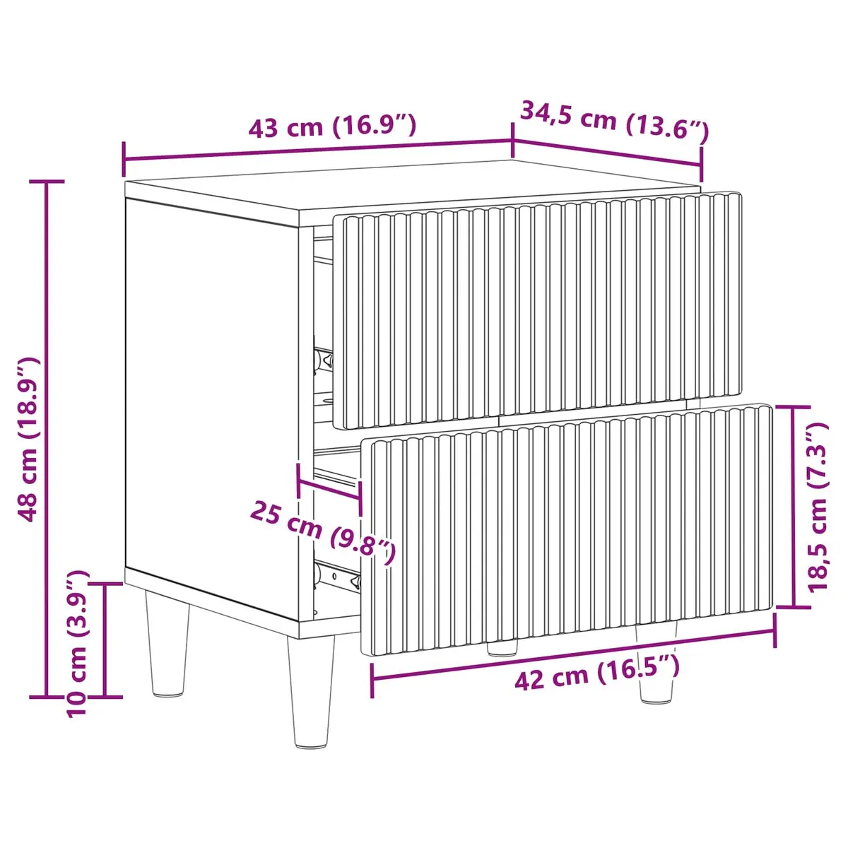 Bedside Cabinet White Modern Storage Nightstand 43 x 34.5 x 48 cm