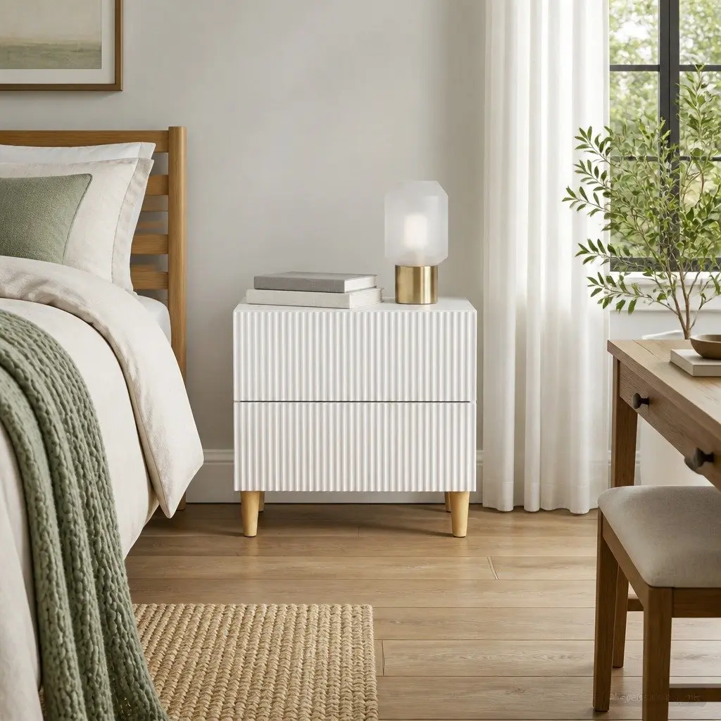Bedside Table Bedroom Storage Cabinet 62x34.5x48cm White Engineered Wood