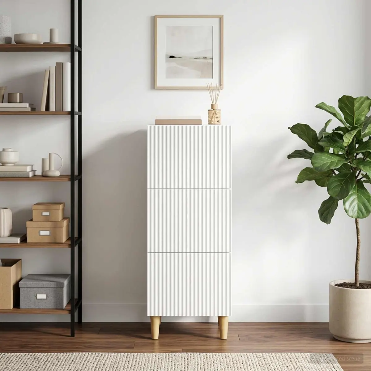 Drawer Cabinet Storage Unit 33 x 34.5 x 90 cm White Engineered Wood Tapered Legs