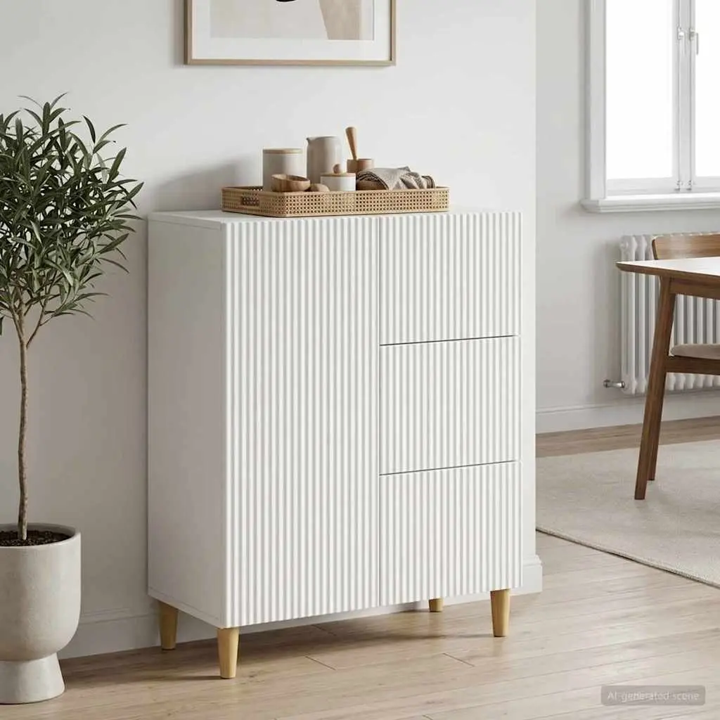 Sideboard White Storage Cabinet Modern Vintage Design Shelves Drawers