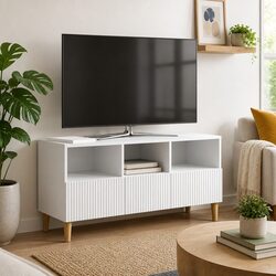 TV Cabinet White Modern Engineered Wood Lounge Storage Unit with Drawer and Legs