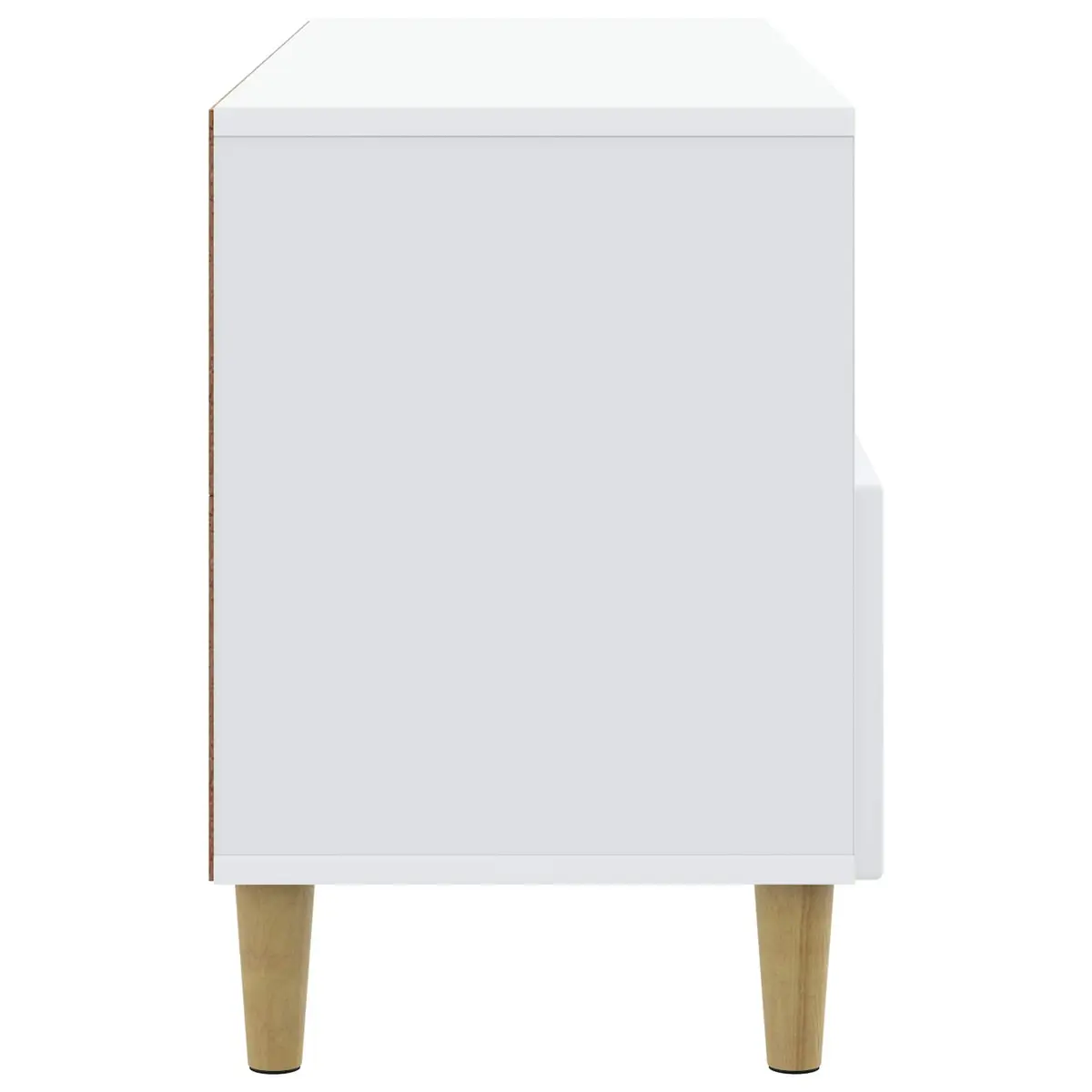 TV Cabinet White Engineered Wood Lounge Storage Unit with Drawer and Brown Tapered Legs