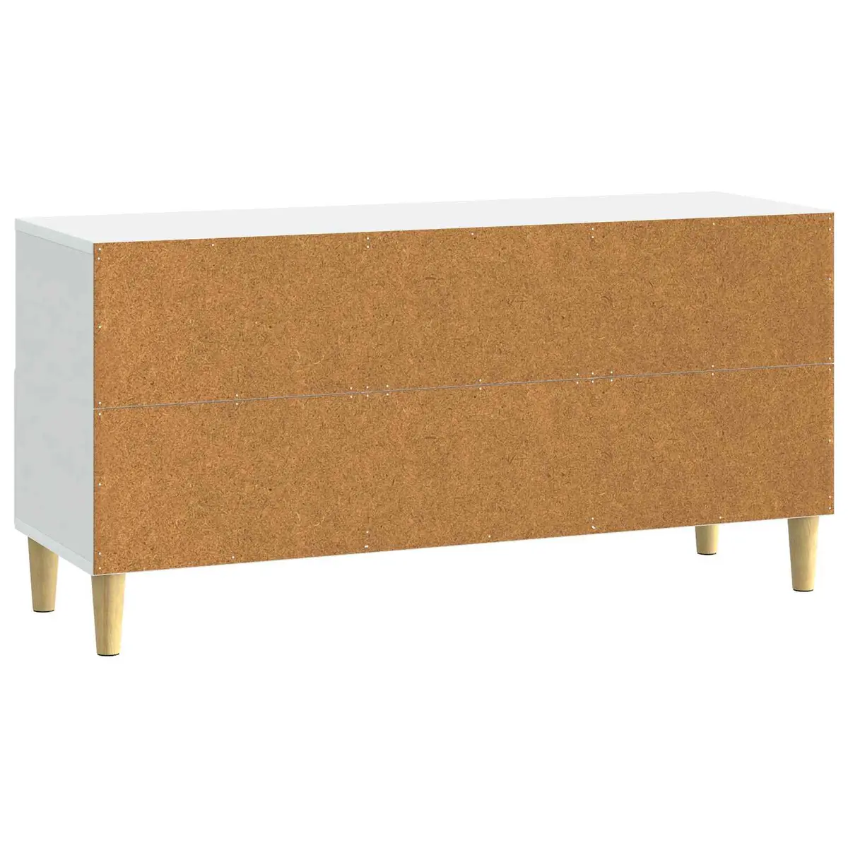 TV Cabinet White Engineered Wood Lounge Storage Unit with Drawer and Brown Tapered Legs
