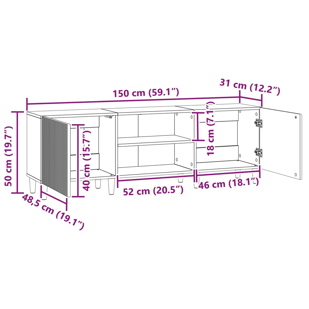 150cm White TV Cabinet with Ample Storage
