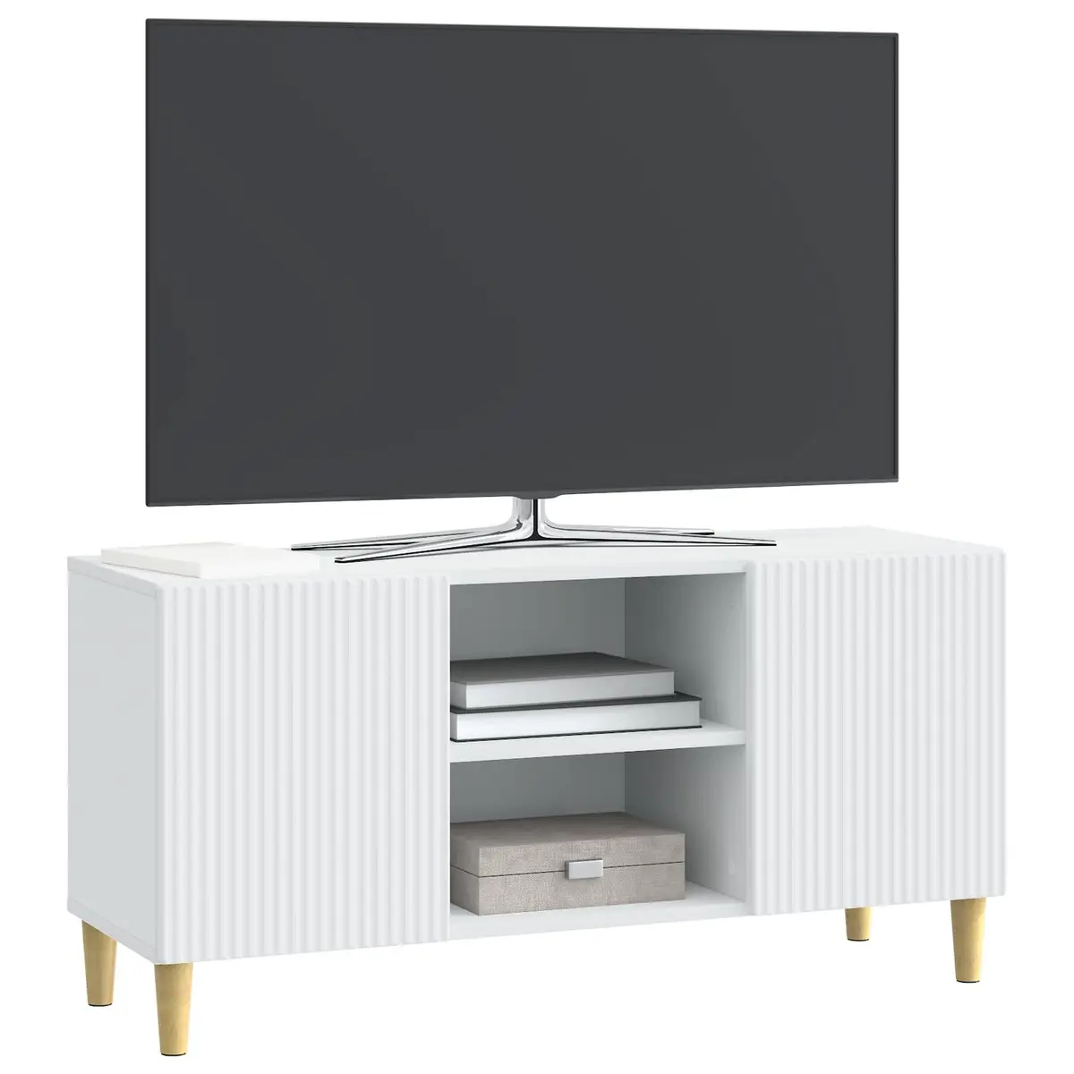 TV Cabinet White Modern Living Room Media Storage Unit 102cm x 34.5cm x 50cm