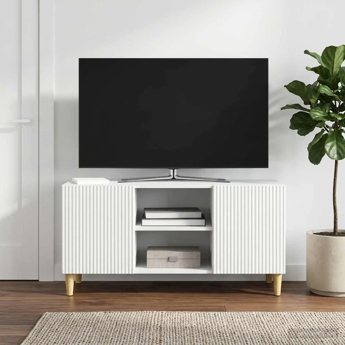 TV Cabinet White Modern Living Room Media Storage Unit 102cm x 34.5cm x 50cm