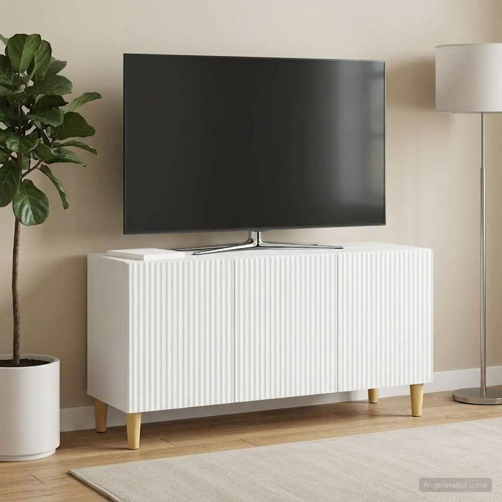 TV Cabinet White Modern Living Room Storage Furniture Engineered Wood