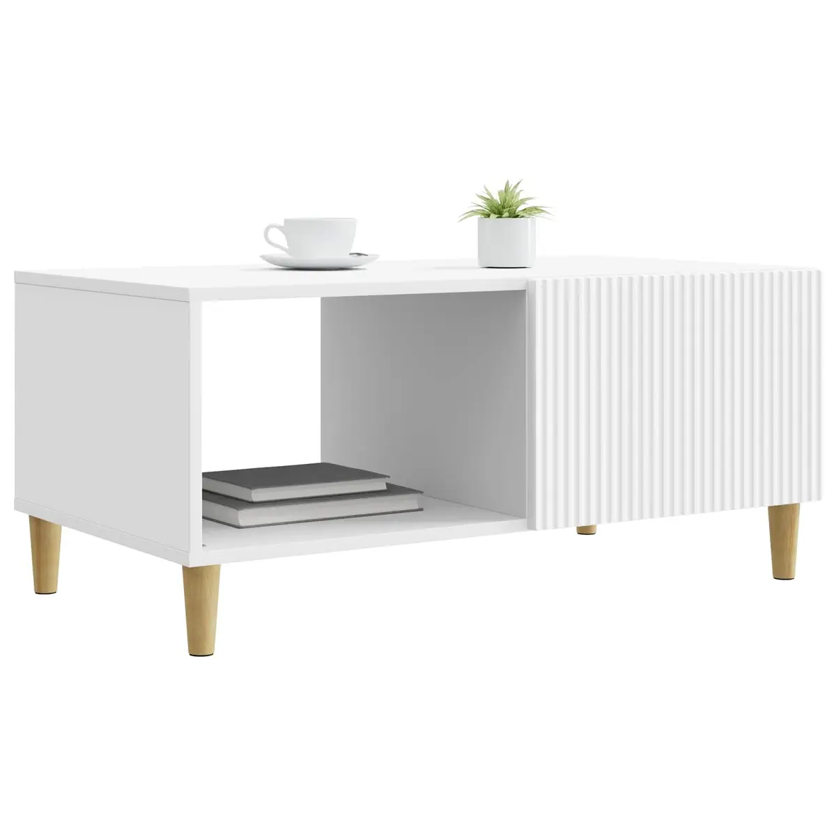 Vintage Coffee Table Storage White Engineered Wood 90x50x40cm Living Room