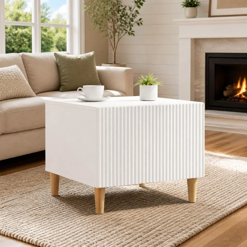 Coffee Table with Drawer Open Shelf Storage Living Room Accent White