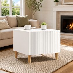 Coffee Table with Drawer Open Shelf Storage Living Room Accent White