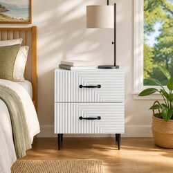 Bedside Cabinet White Bedroom Storage Nightstand Drawers Metal Legs Modern