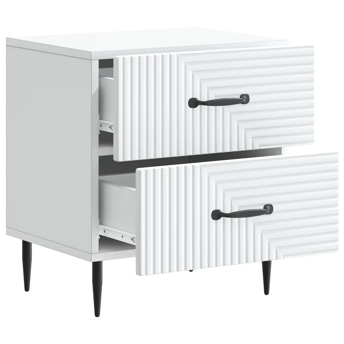Bedside Cabinet Storage Nightstand White Engineered Wood with Metal Legs