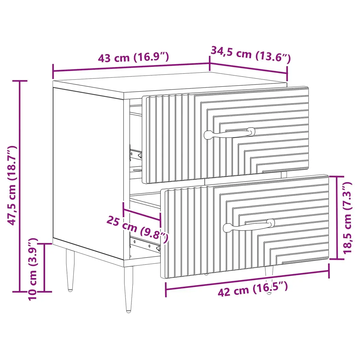 Bedside Cabinet Storage Nightstand White Engineered Wood with Metal Legs