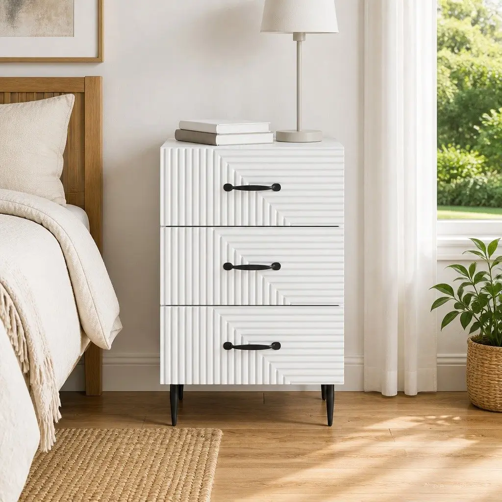 Bedside Table Nightstand Drawer Storage Compact White 43 x 41 x 66.5 cm