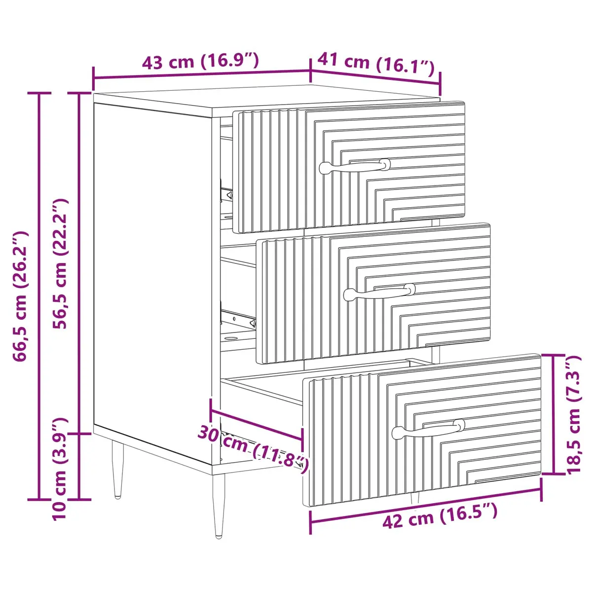 Bedside Table Nightstand Drawer Storage Compact White 43 x 41 x 66.5 cm