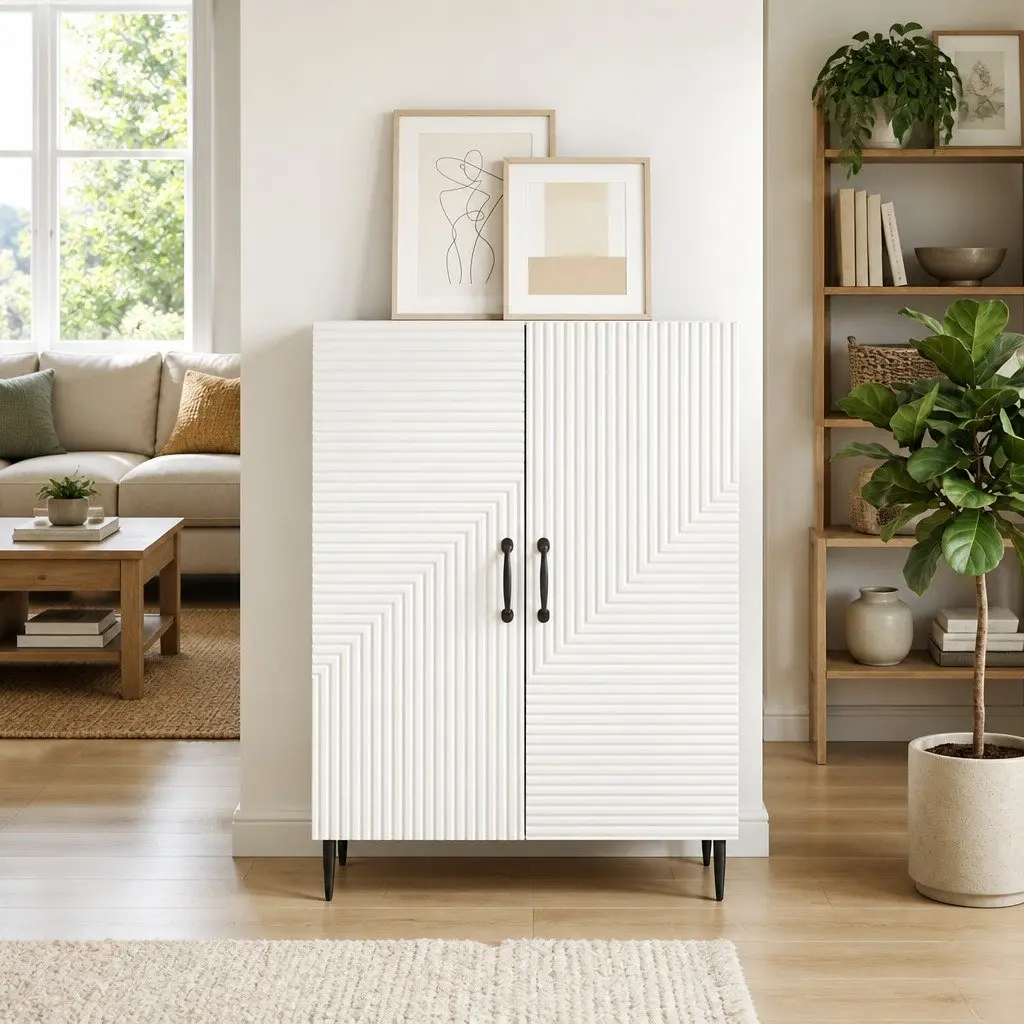 Sideboard Modern Storage Cabinet 66cm White Engineered Wood