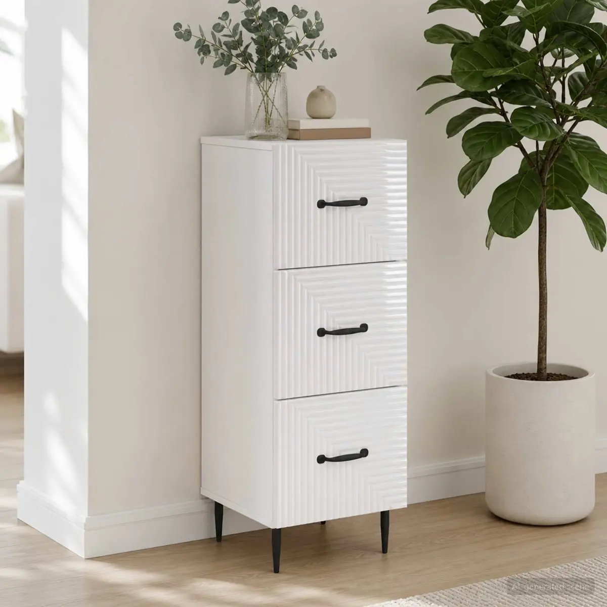 Drawer Cabinet Storage Unit 33 x 34.5 x 89.5 cm White