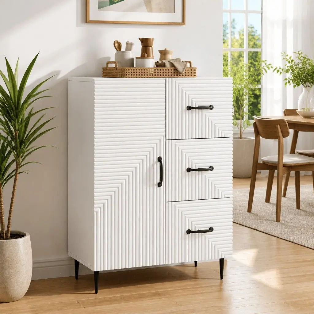 Sideboard White Modern Storage Cabinet Engineered Wood Furniture with Doors
