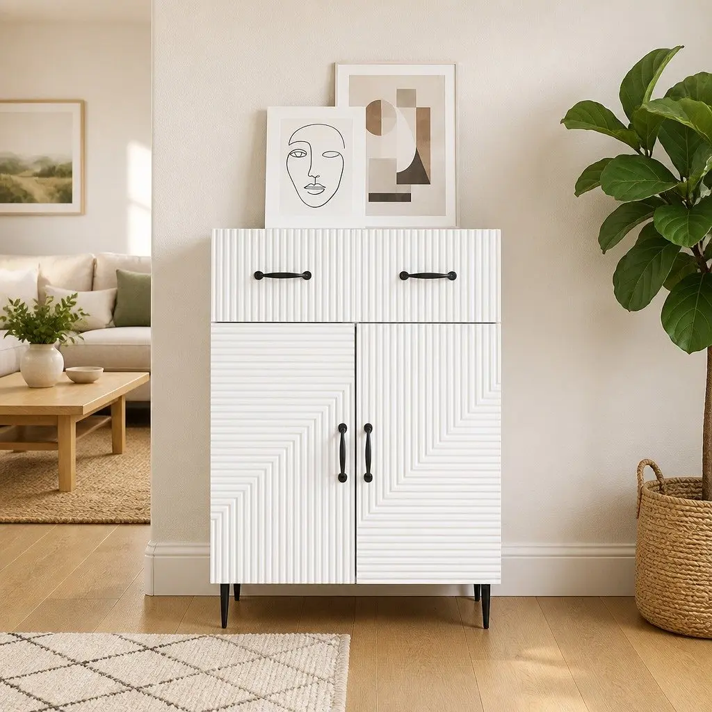 Sideboard White 66 x 34.5 x 89.5 cm Storage Cabinet Modern Living Dining Room